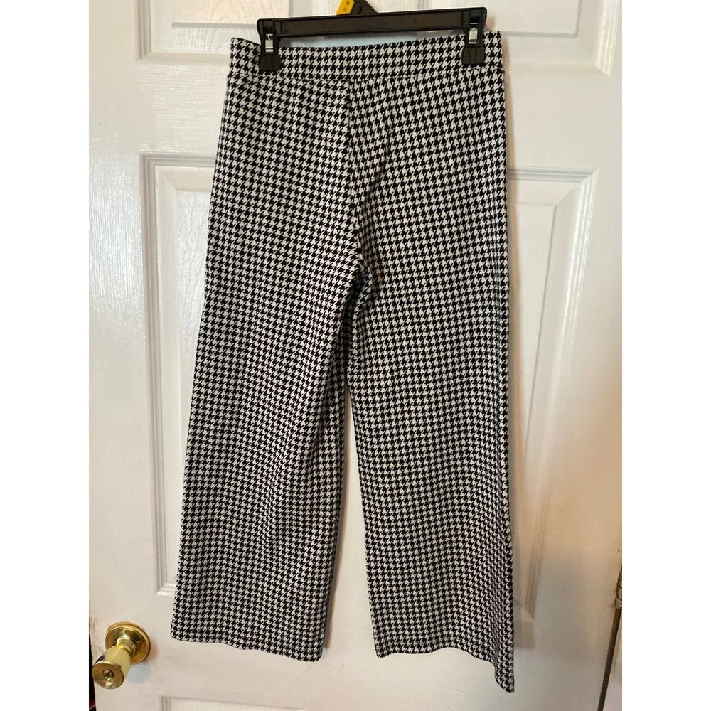 Old Navy Girls Houndstooth Wide Leg Pants Black White Gold Heart Buttons L 10-12
